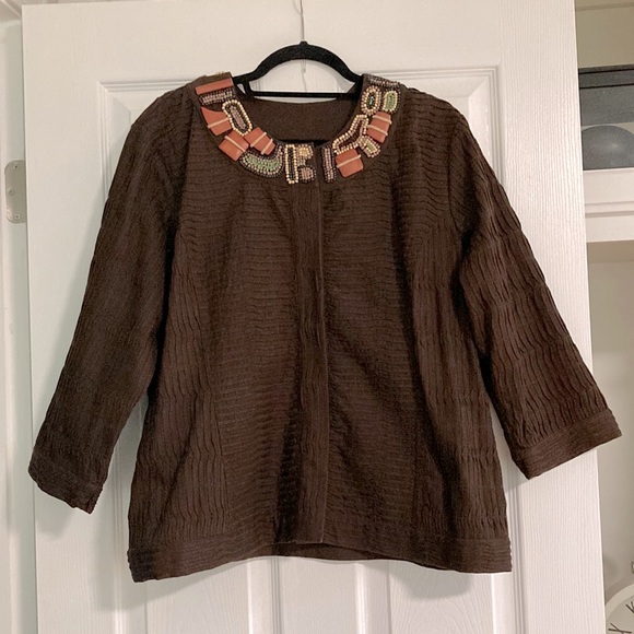 Perfect Condition Autumn Fall Weather Beaded Collar Swing Jacket with Snaps - Picture 1 of 7